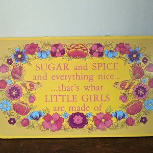 1970s Sugar and Spice Little Girl Flowers and Birds Yorkcraft Wooden Wall Plaque